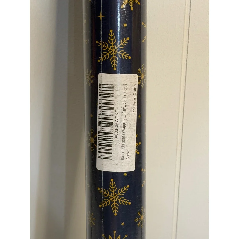 RANCCO Wrapping Paper Navy Blue Gold Snowflake Holiday Christmas Party Gift Wrap